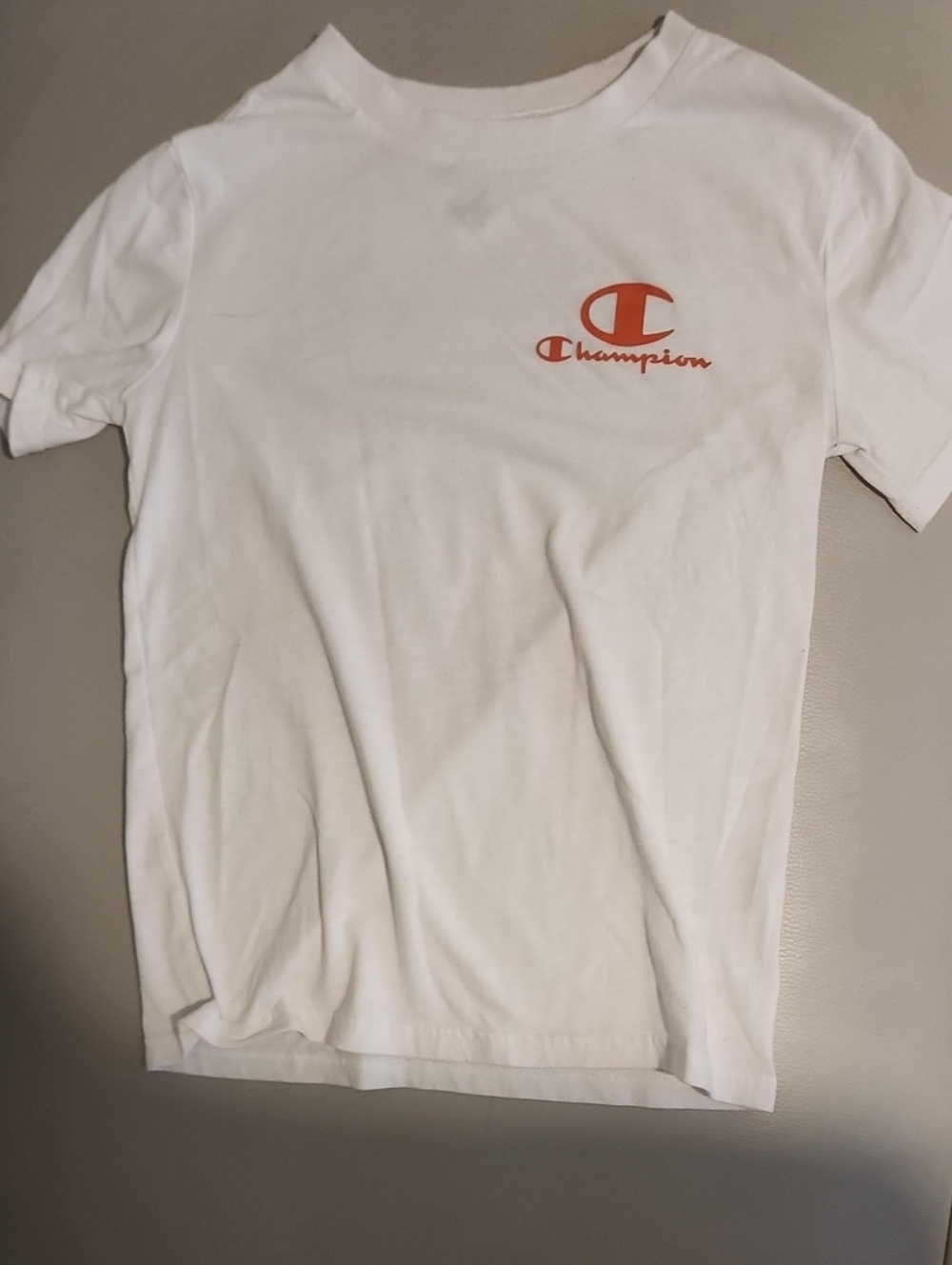 Champion White Short Sleeve Tee with Orange Chest Logo